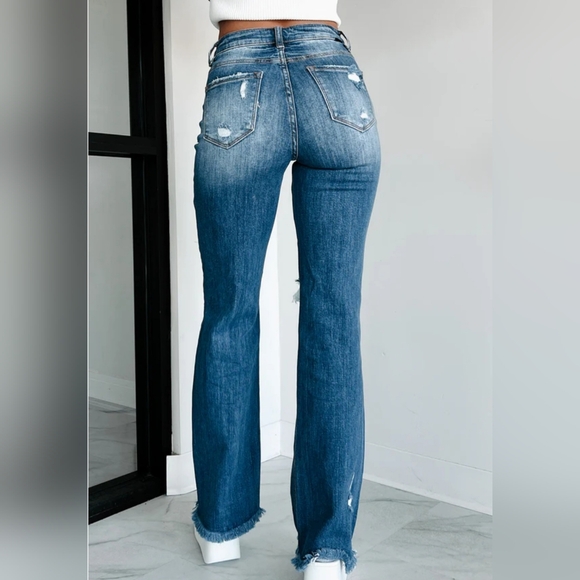 RISEN HR Medium Wash Straight Fit Distressed Denim Jeans Stretch Various NEW - Picture 10 of 15